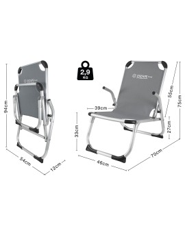 Escape Καρεκλάκι Παραλίας Αλουμινίου με Ψηλή Πλάτη Γκρι 54x70x75εκ.