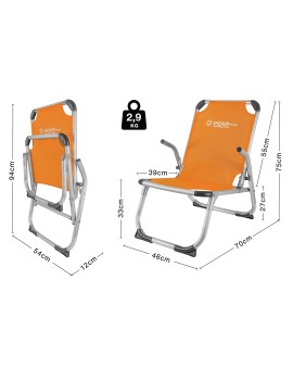 Escape Καρεκλάκι Παραλίας Αλουμινίου με Ψηλή Πλάτη Πορτοκαλί 54x70x75εκ.