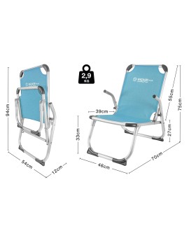 Escape Plus Καρεκλάκι Παραλίας Αλουμινίου με Ψηλή Πλάτη Πετρόλ 69x68x54εκ.