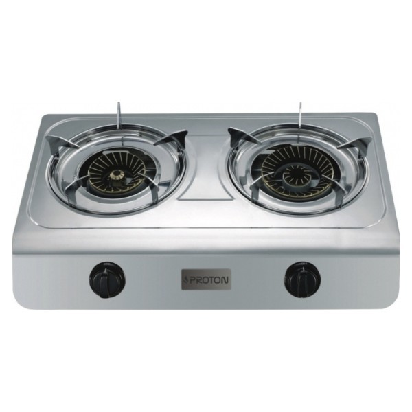 Proton SS07 Επιτραπέζια Εστία Υγραερίου Διπλή Inox Με Θερμικό Ασφαλείας