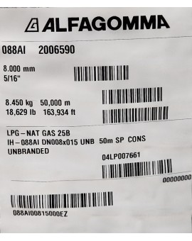 Alfagomma 088AL Λάστιχο Προπανίου με Επένδυση Inox Ø8 mm